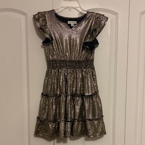 Zac Posen Girl's Shiny Silver Ruffle Dress Size 10